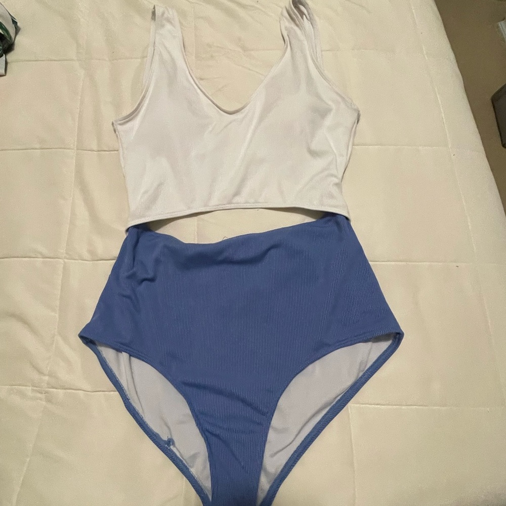 White and blue bathing suit from Shein!